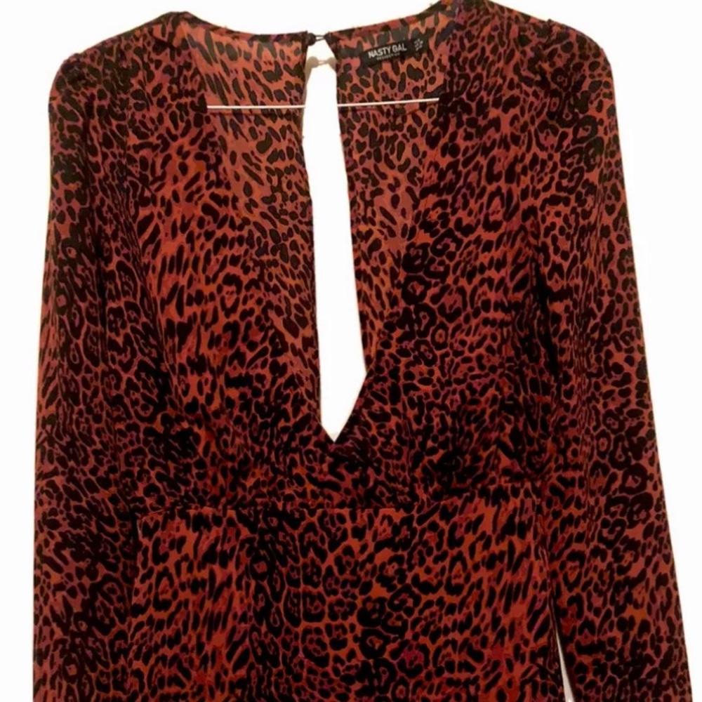 NastyGal Party Dress, Black & Red Leopard, Size 6
